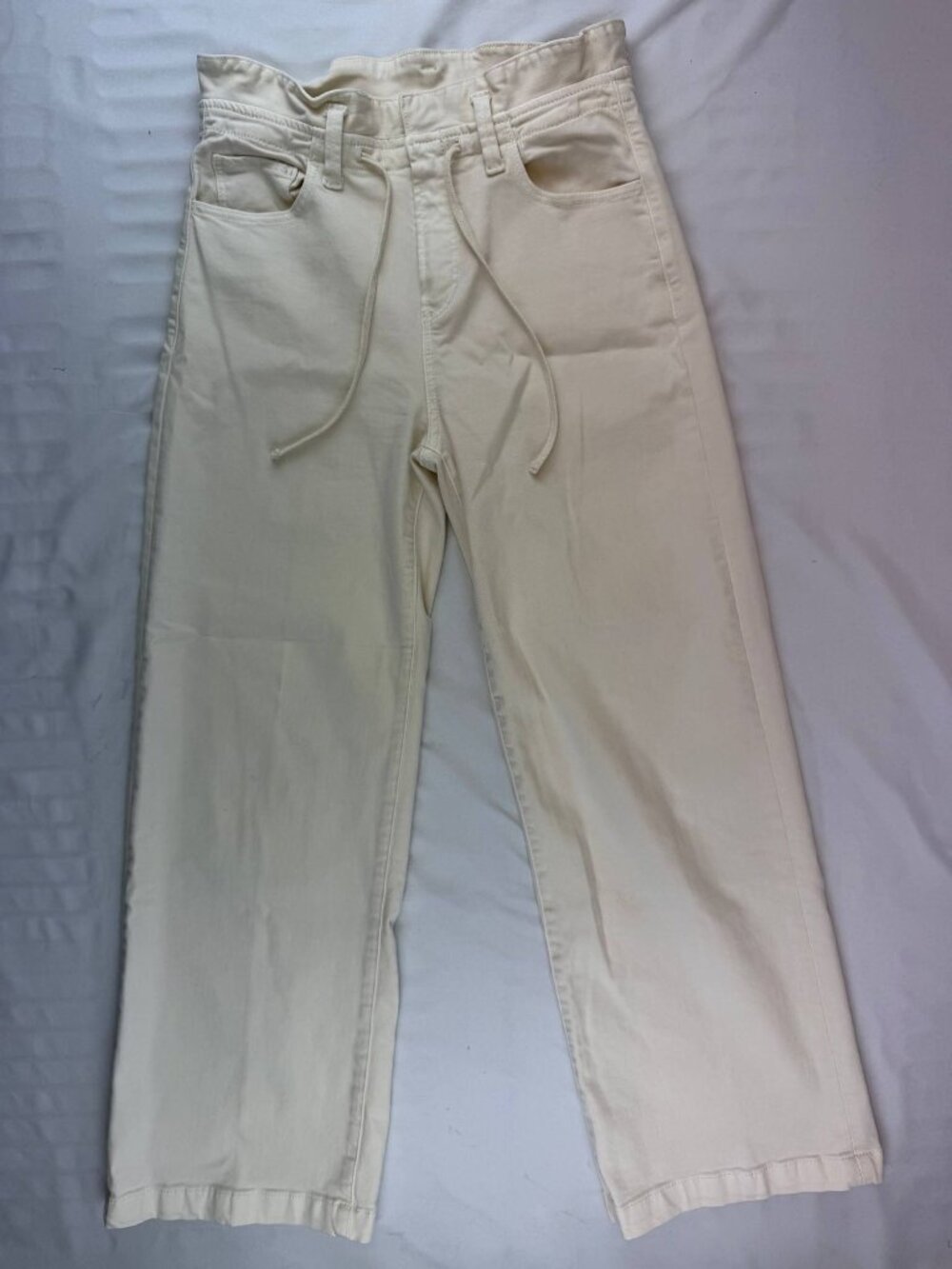 Paige Carly Wide-Leg Jeans w/ Waistband Tie Ivory Size 26 - Picture 3 of 11